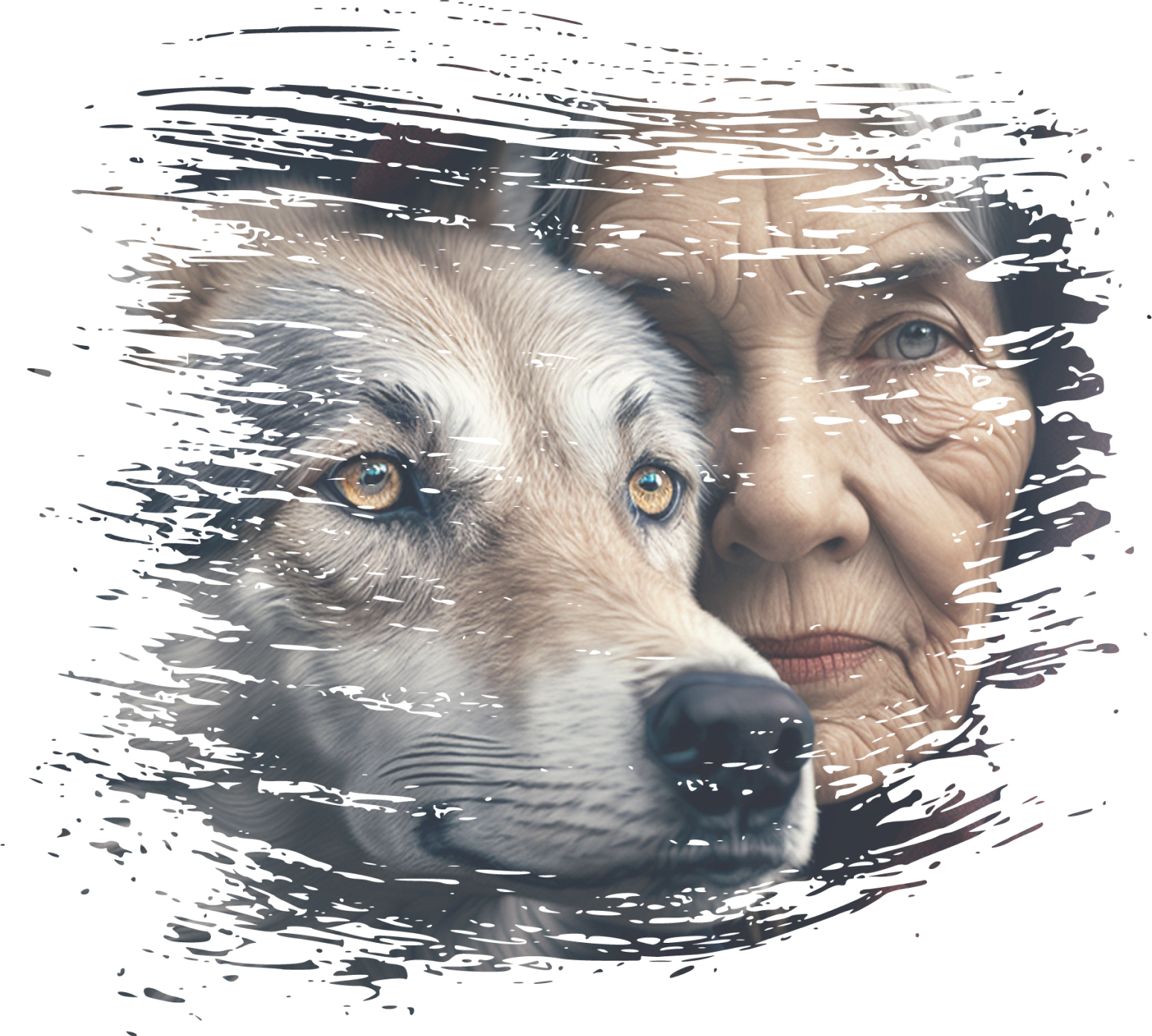 A vintage illustration of a wolf and an old woman